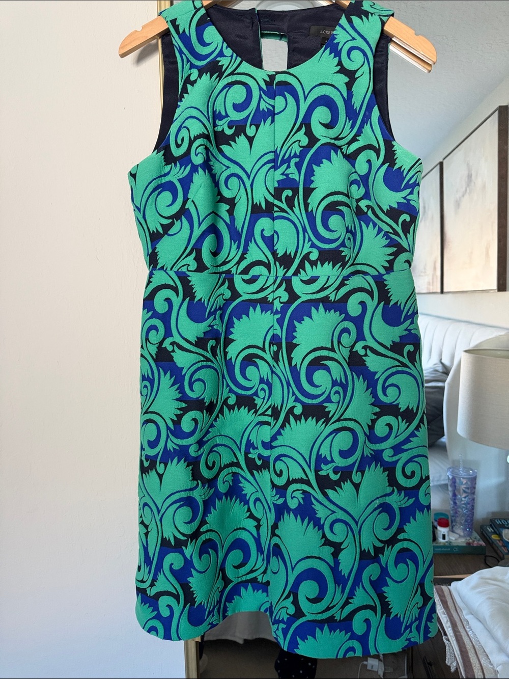 J. Crew Green and Blue Baroque-Print Sleeveless Mini Dress